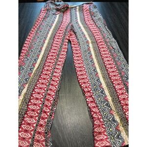 New Look XL Womens Pants Wide Leg Boho Aztec Print Tie Waist Multicolor